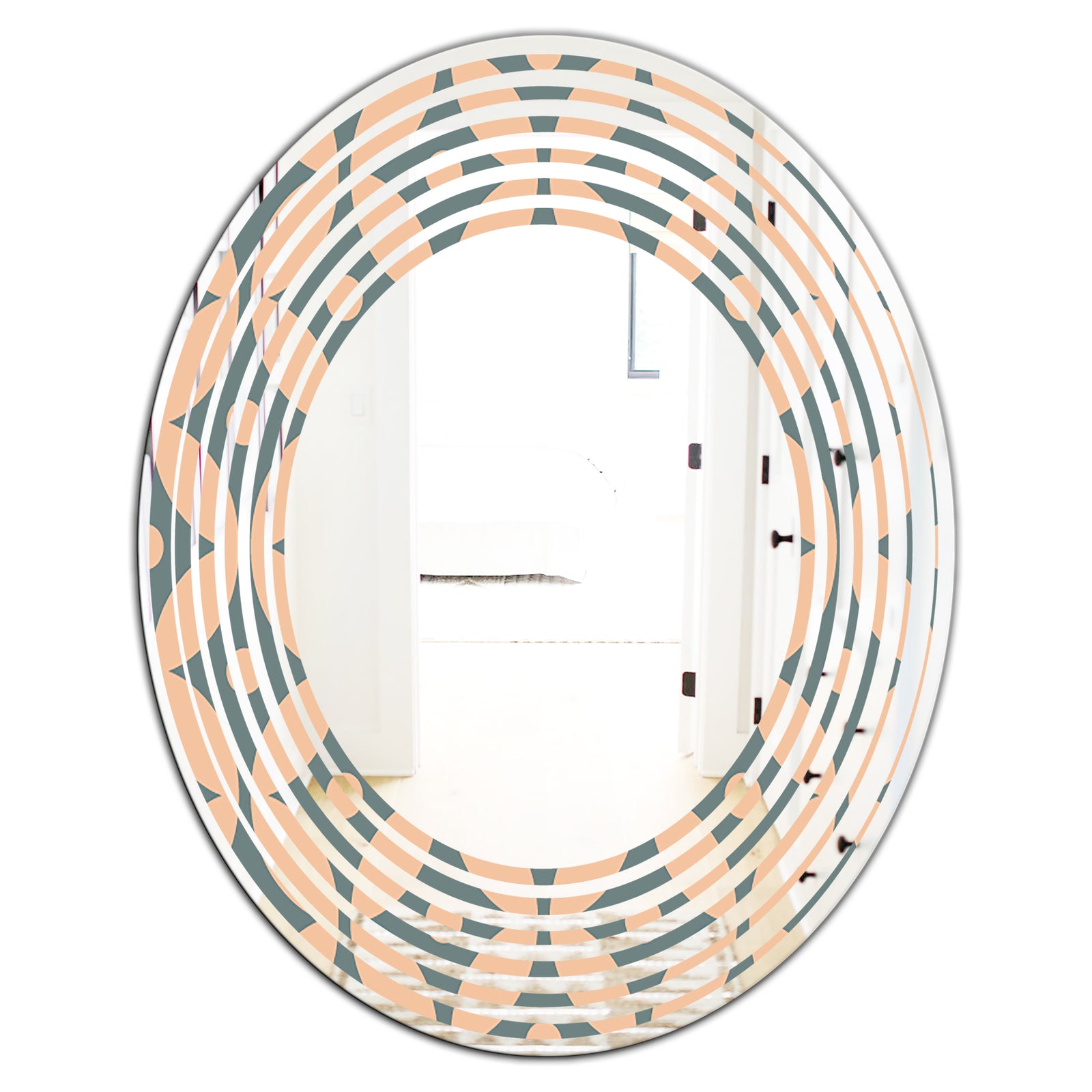 Retro Pattern Abstract Design IV - Modern Round or Oval Wall Mirror - Wave