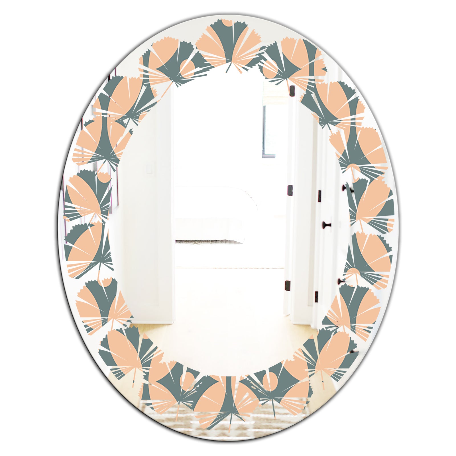 Retro Pattern Abstract Design IV - Modern Round or Oval Wall Mirror - Leaves