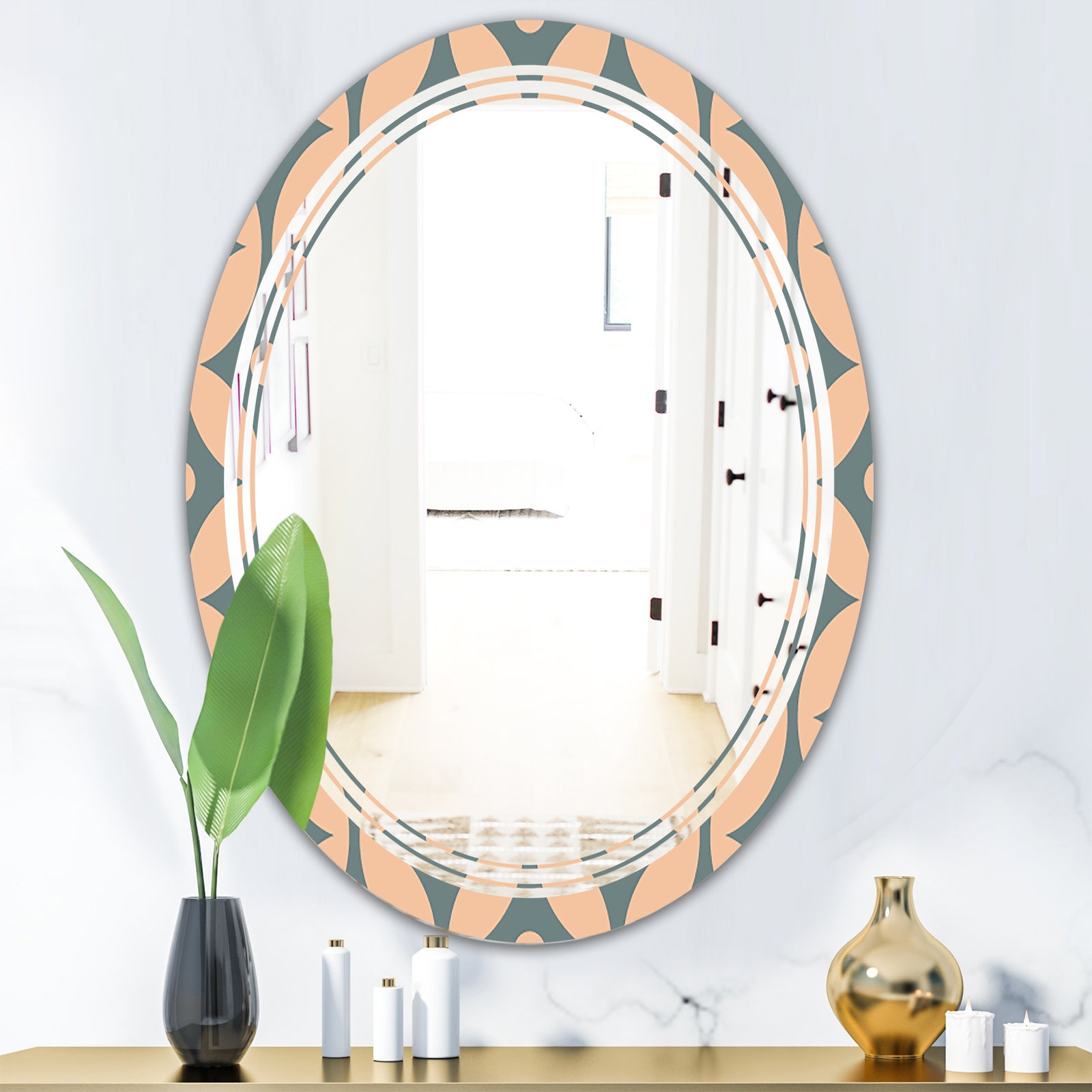 Retro Pattern Abstract Design IV - Modern Round or Oval Wall Mirror - Triple C