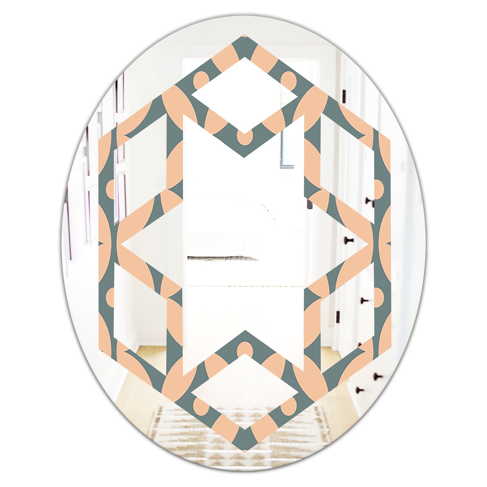Retro Pattern Abstract Design IV - Modern Round or Oval Wall Mirror - Hexagon Star