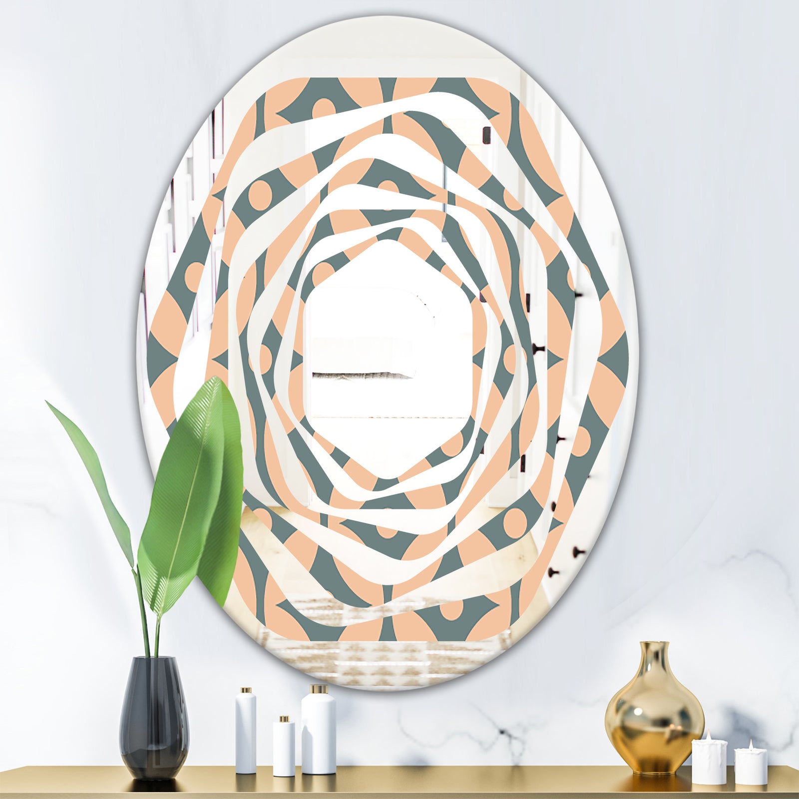 Retro Pattern Abstract Design IV - Modern Round or Oval Wall Mirror - Whirl
