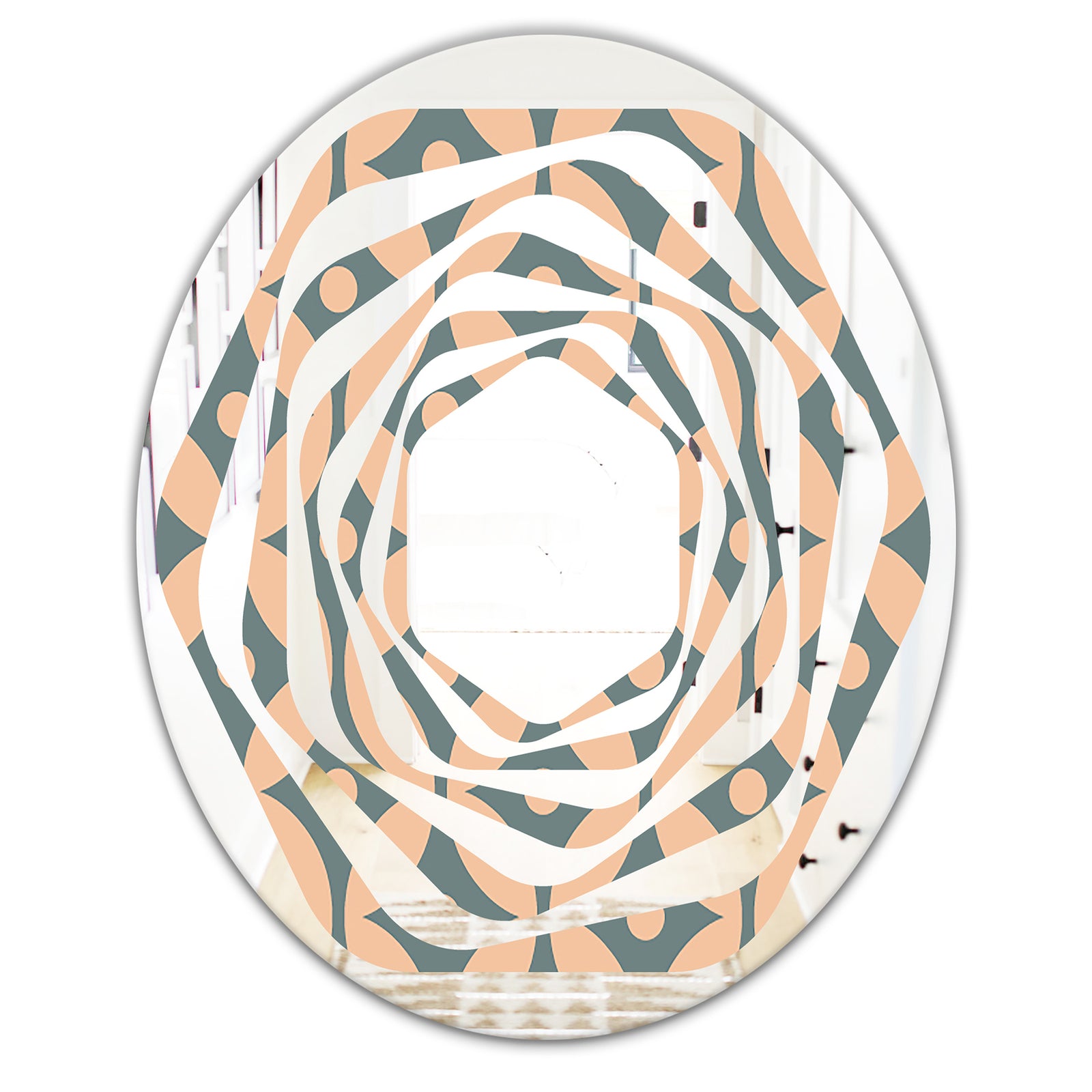 Retro Pattern Abstract Design IV - Modern Round or Oval Wall Mirror - Whirl