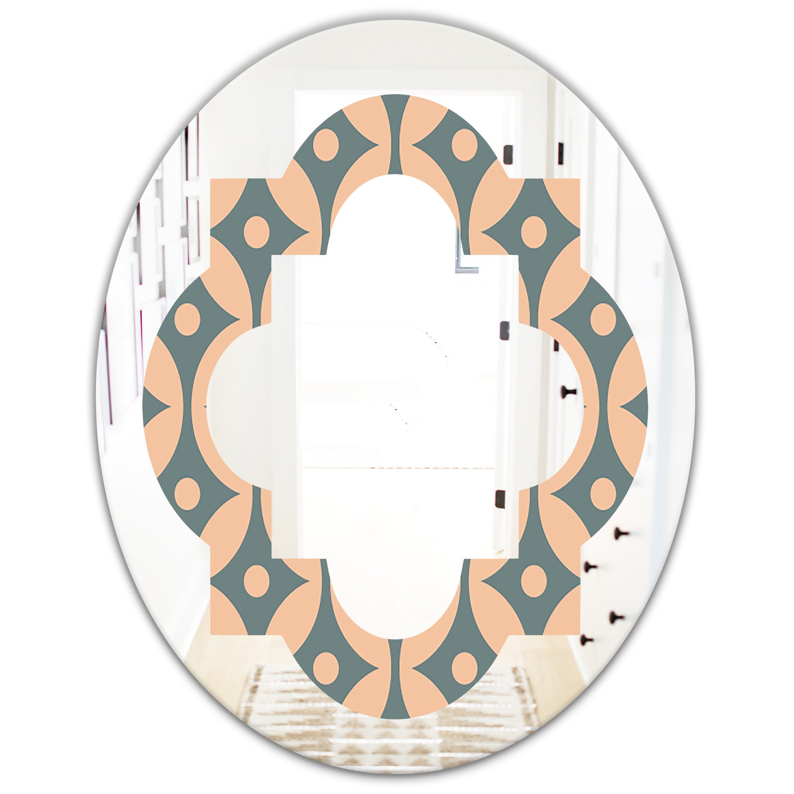 Retro Pattern Abstract Design IV - Modern Round or Oval Wall Mirror - Quatrefoil