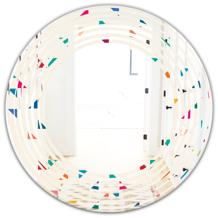 Abstract Triangular Retro Pattern I - Modern Round or Oval Wall Mirror - Wave