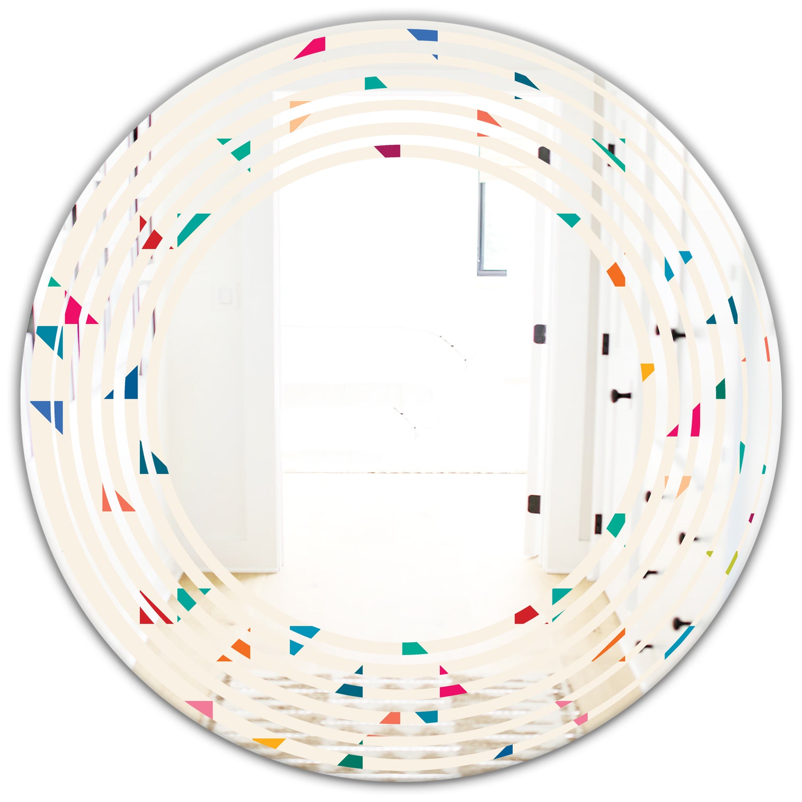 Abstract Triangular Retro Pattern I - Modern Round or Oval Wall Mirror - Wave