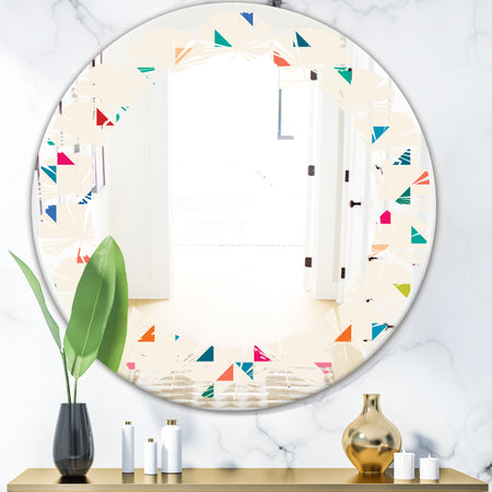 Abstract Triangular Retro Pattern I - Modern Round or Oval Wall Mirror - Leaves