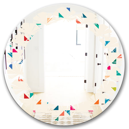 Abstract Triangular Retro Pattern I - Modern Round or Oval Wall Mirror - Leaves