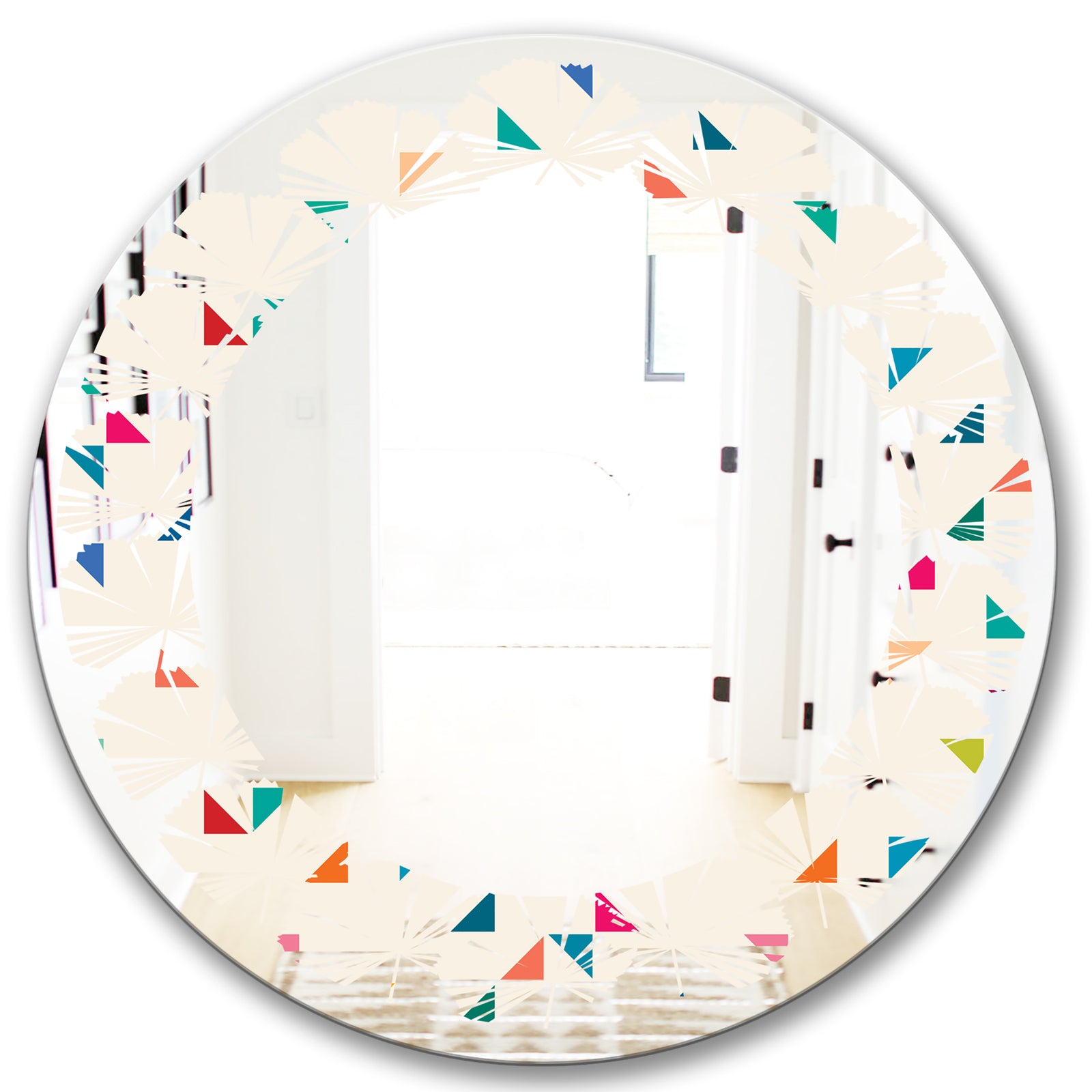 Abstract Triangular Retro Pattern I - Modern Round or Oval Wall Mirror - Leaves