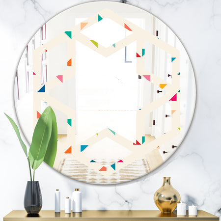 Abstract Triangular Retro Pattern I - Modern Round or Oval Wall Mirror - Hexagon Star