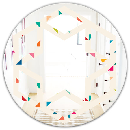 Abstract Triangular Retro Pattern I - Modern Round or Oval Wall Mirror - Hexagon Star