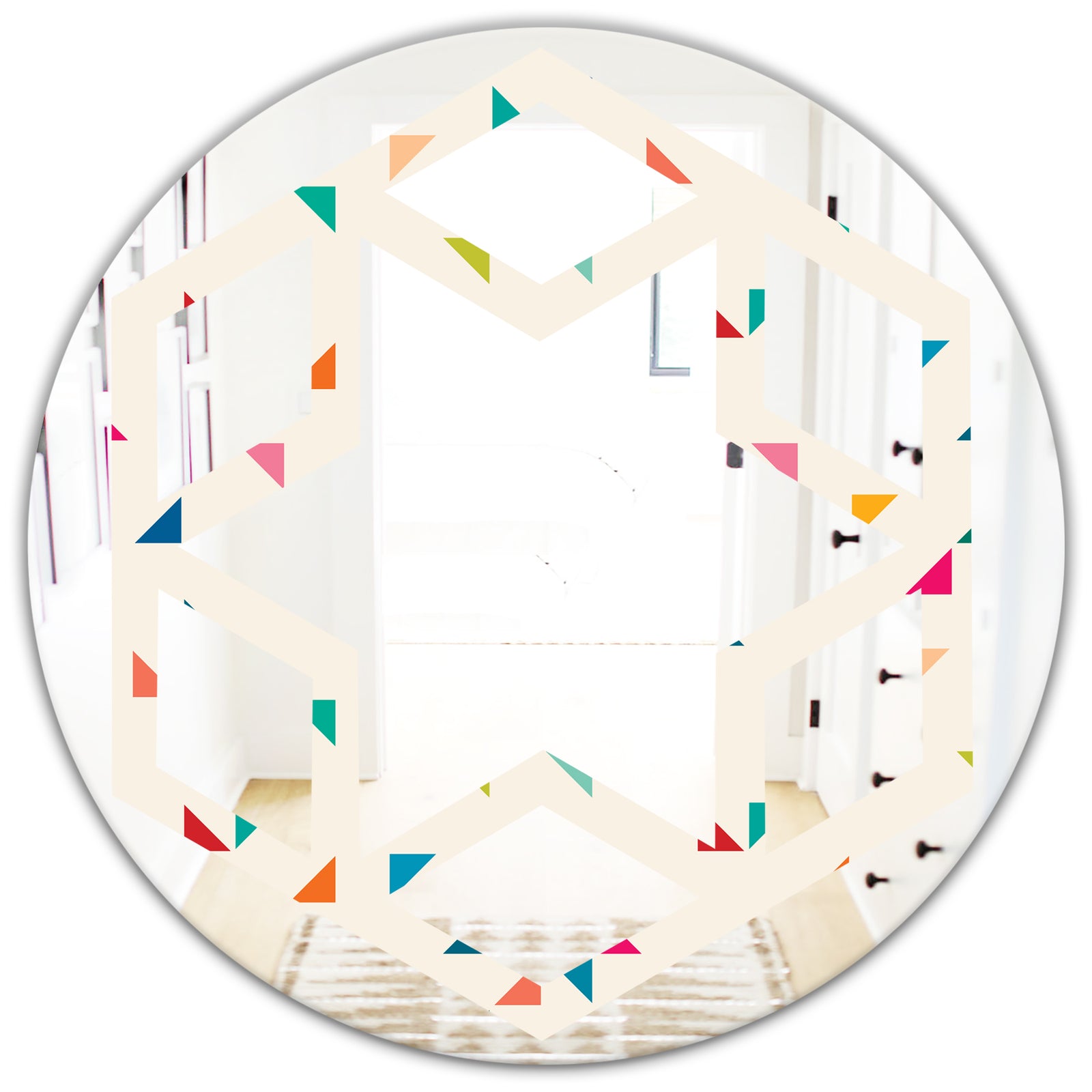 Abstract Triangular Retro Pattern I - Modern Round or Oval Wall Mirror - Hexagon Star