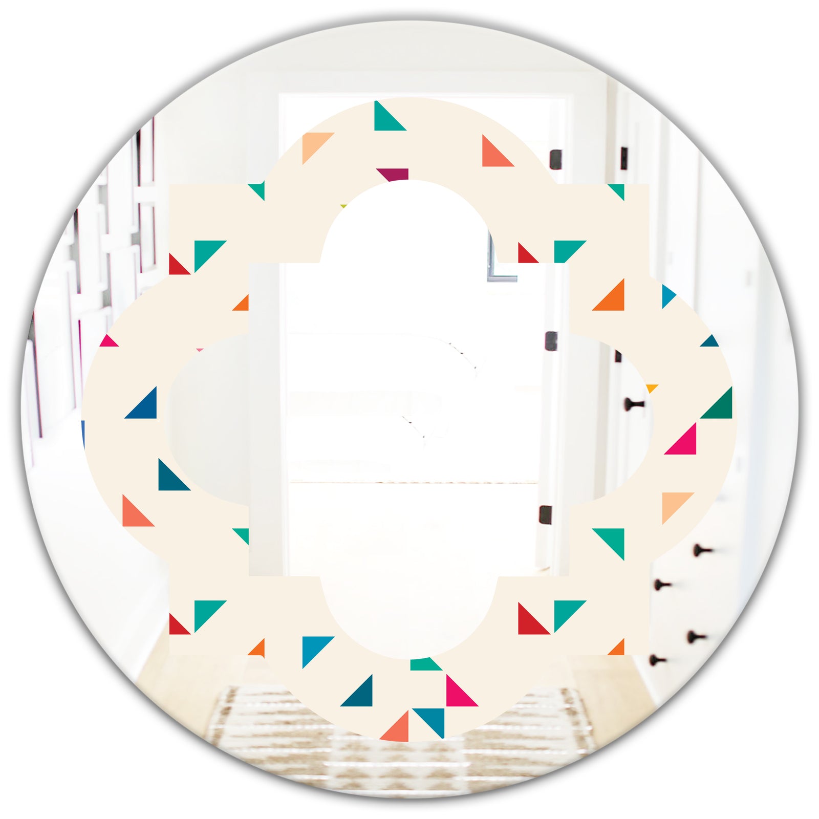 Abstract Triangular Retro Pattern I - Modern Round or Oval Wall Mirror - Quatrefoil