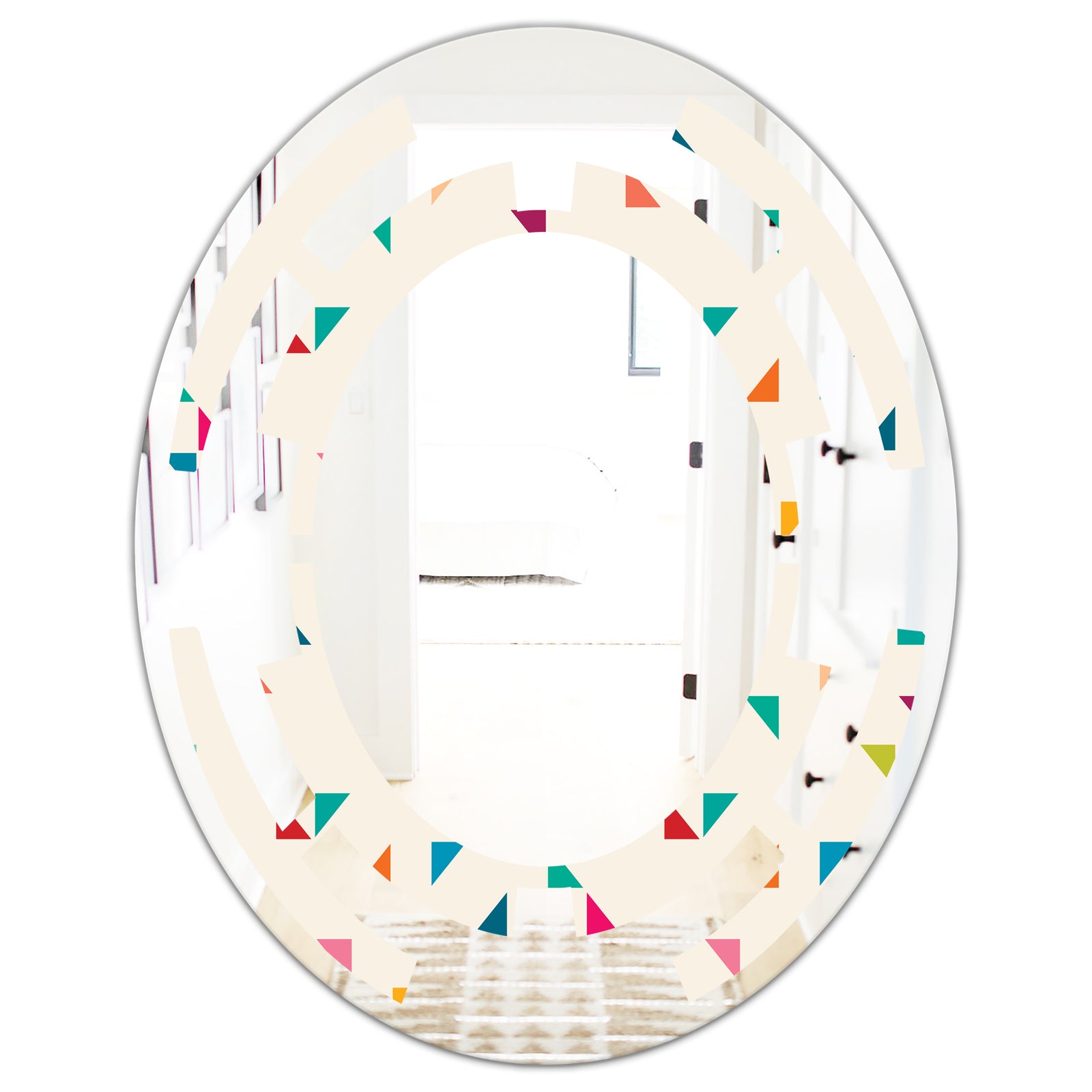 Abstract Triangular Retro Pattern I - Modern Round or Oval Wall Mirror - Space