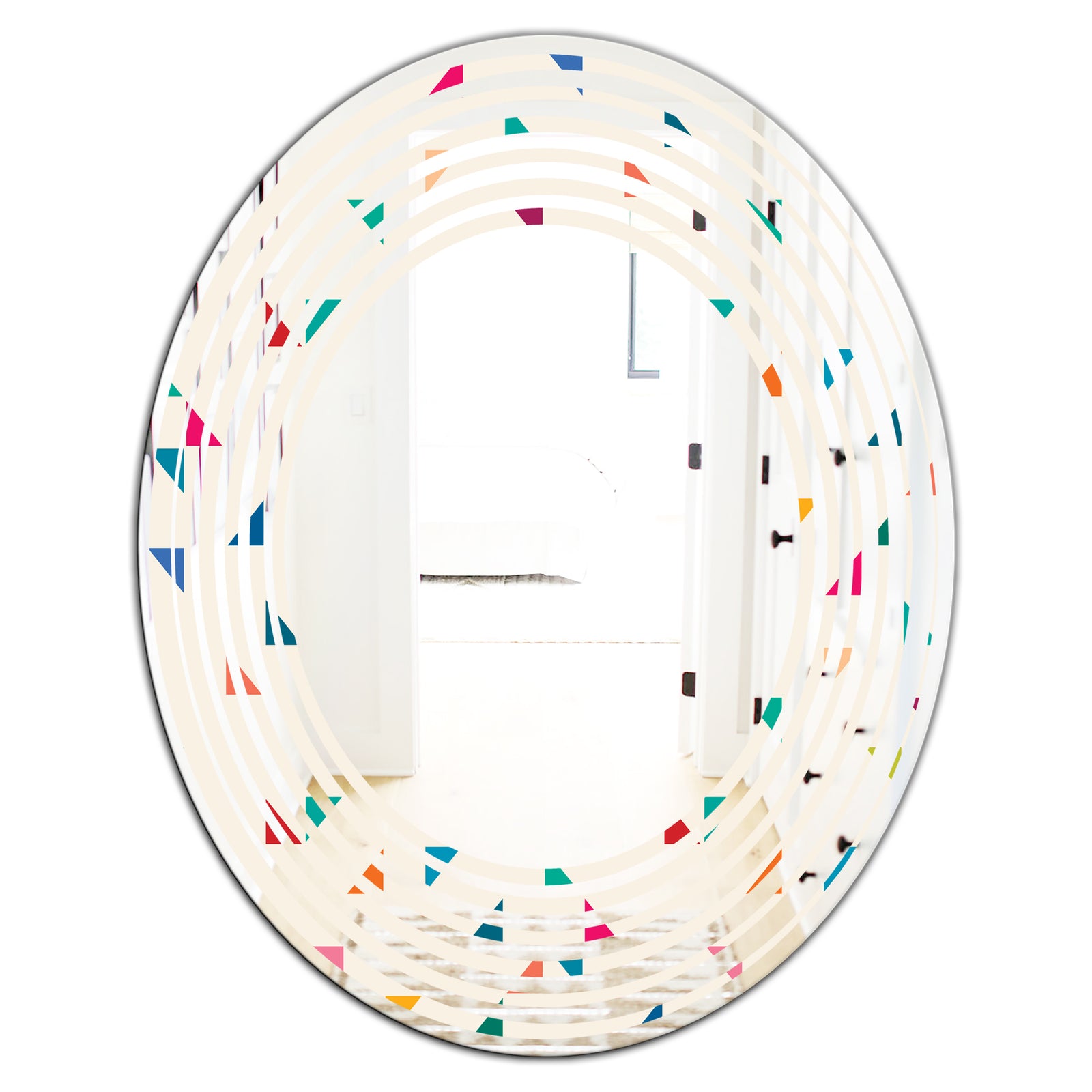 Abstract Triangular Retro Pattern I - Modern Round or Oval Wall Mirror - Wave