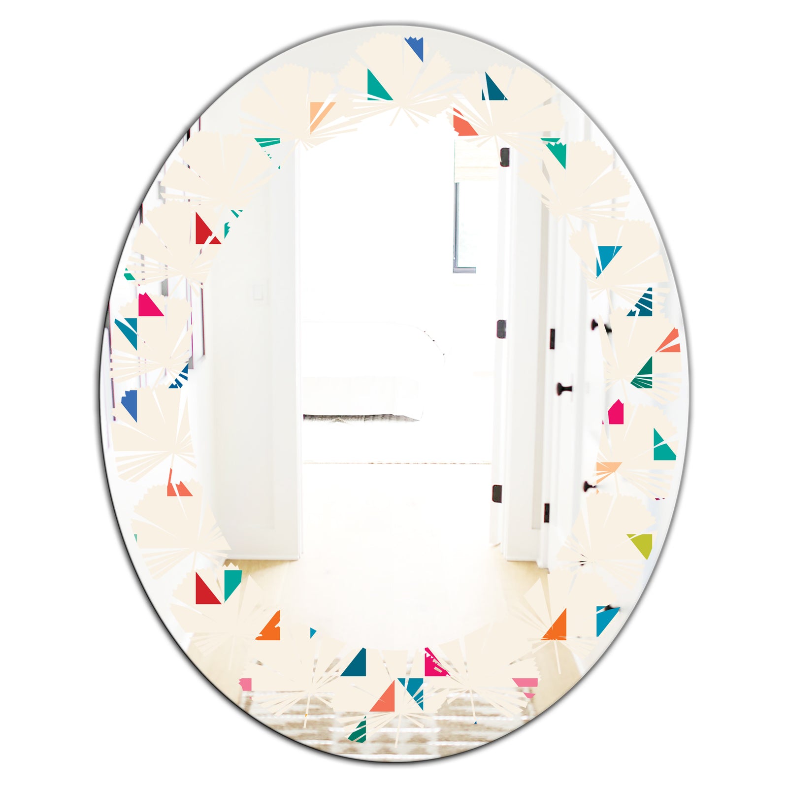 Abstract Triangular Retro Pattern I - Modern Round or Oval Wall Mirror - Leaves