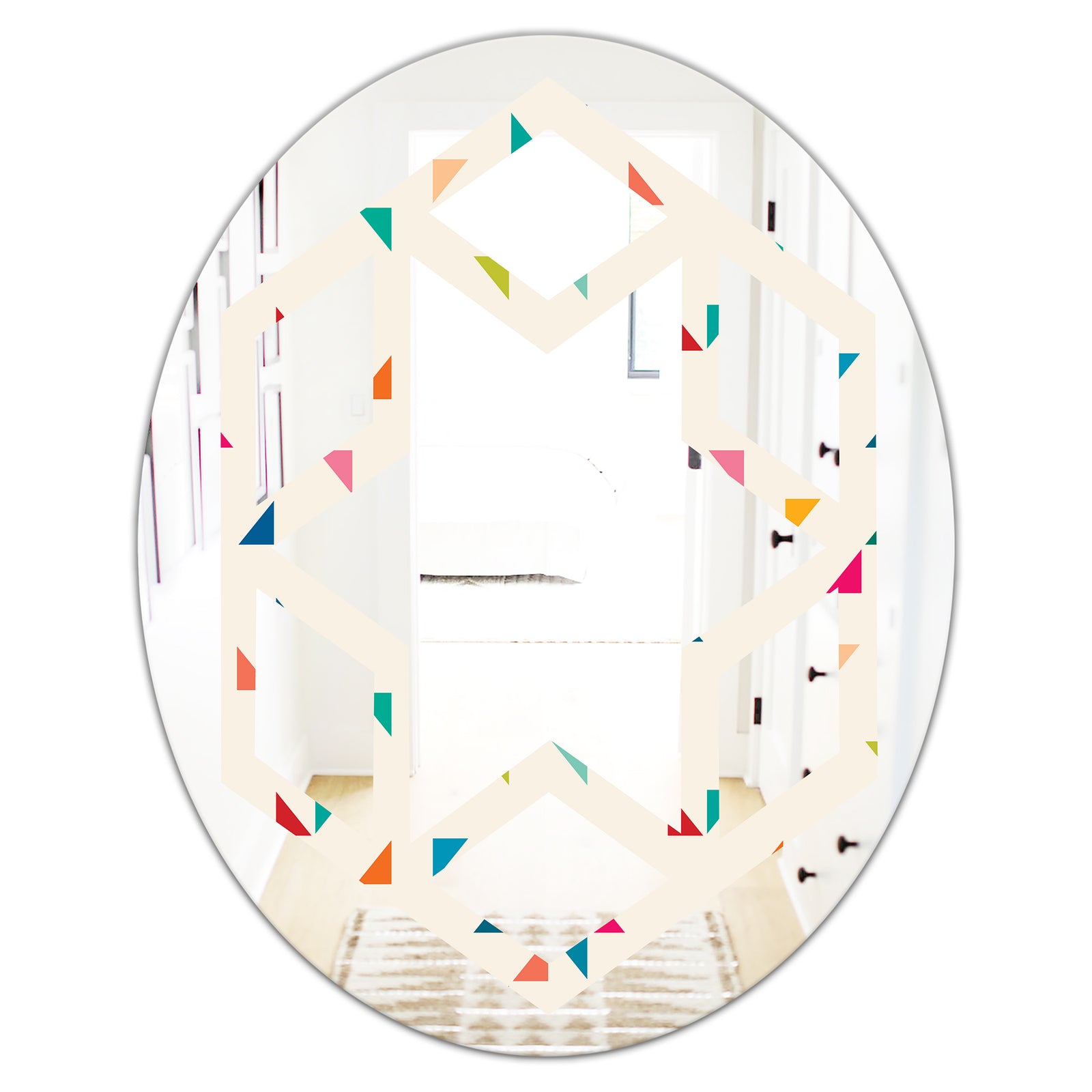 Abstract Triangular Retro Pattern I - Modern Round or Oval Wall Mirror - Hexagon Star