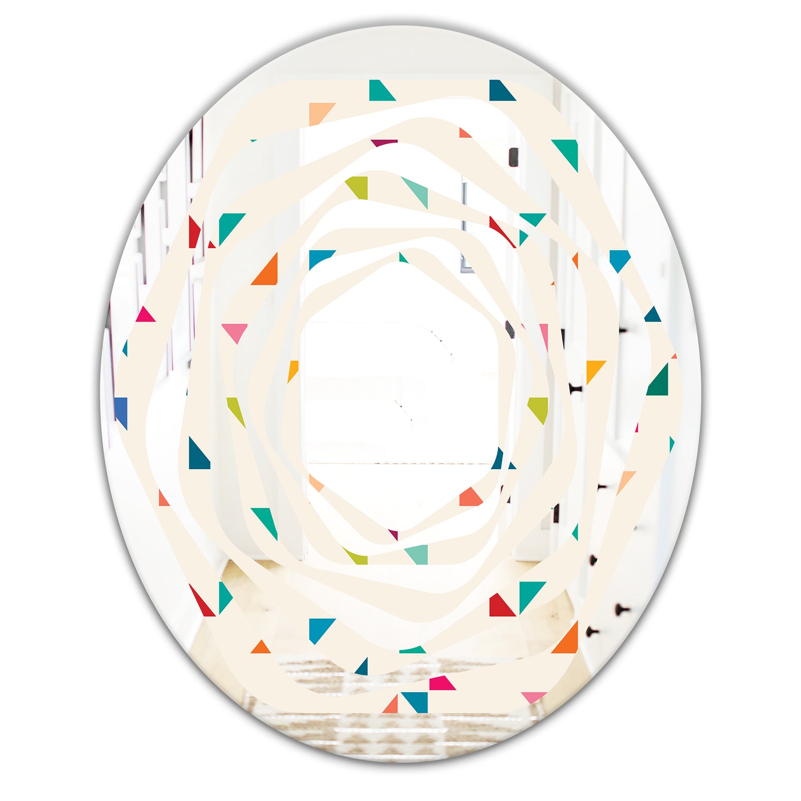 Abstract Triangular Retro Pattern I - Modern Round or Oval Wall Mirror - Whirl