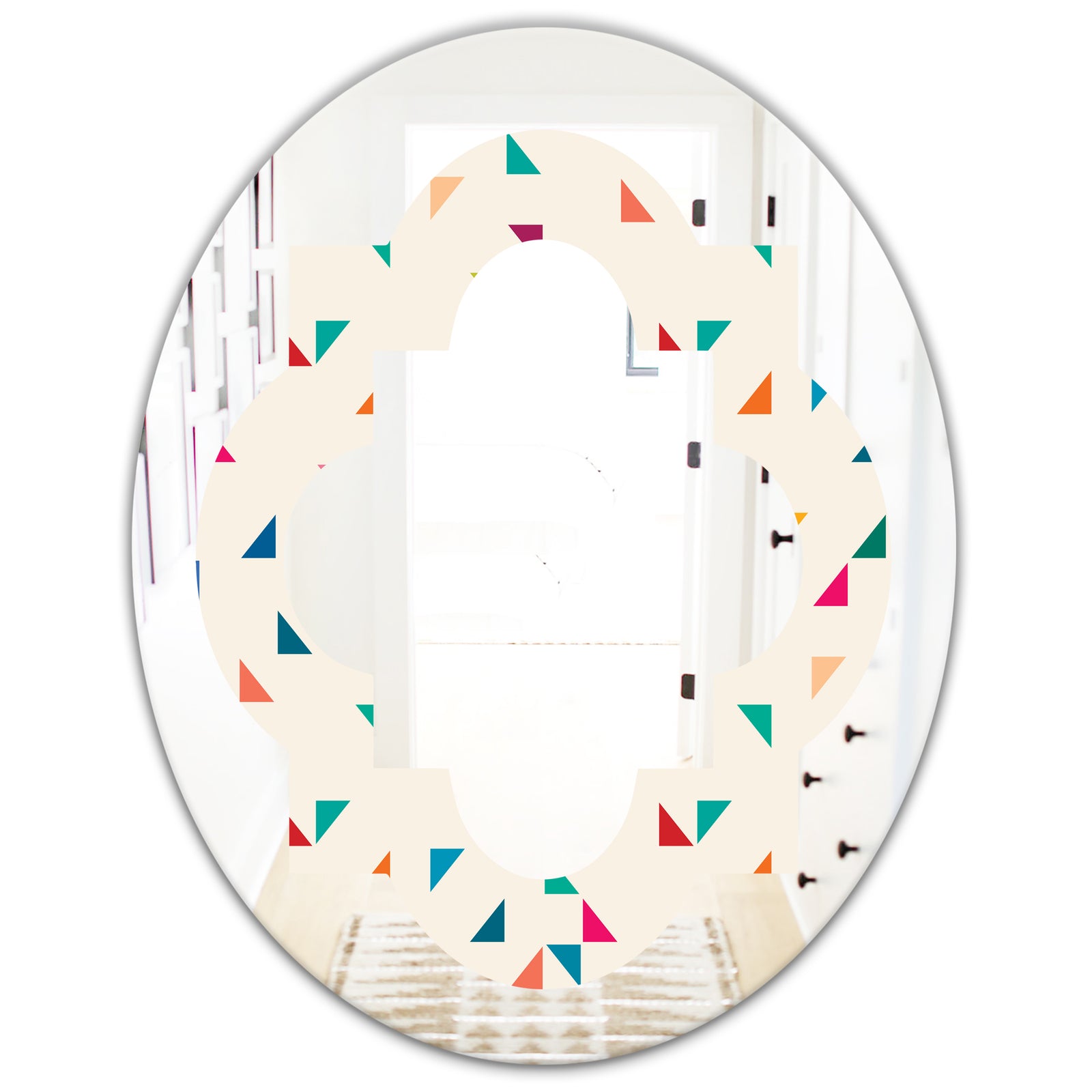 Abstract Triangular Retro Pattern I - Modern Round or Oval Wall Mirror - Quatrefoil