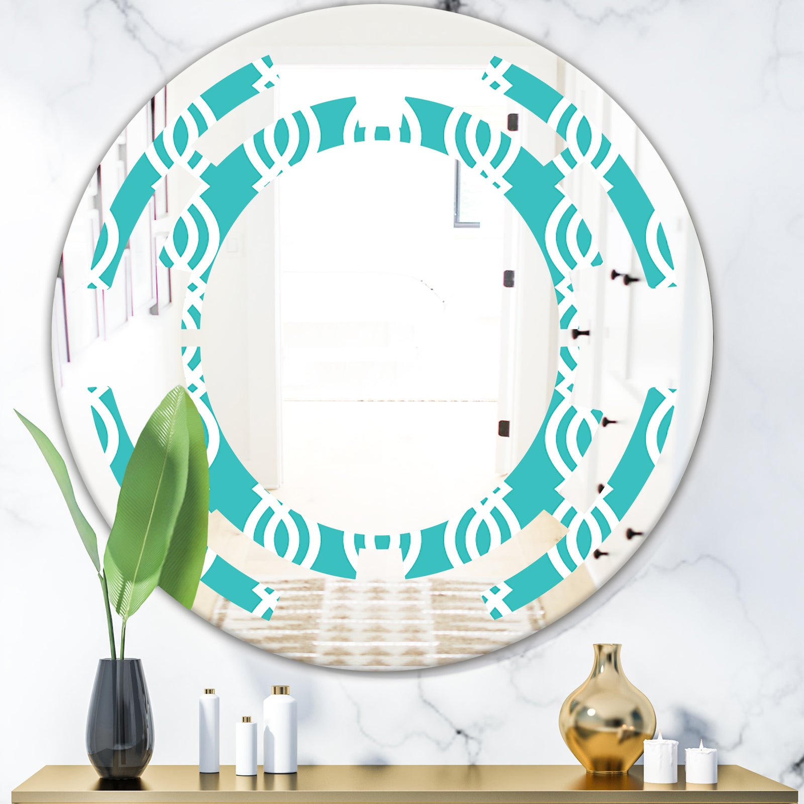 Retro Pattern Abstract Design VII - Modern Round or Oval Wall Mirror - Space