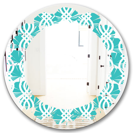 Retro Pattern Abstract Design VII - Modern Round or Oval Wall Mirror - Leaves