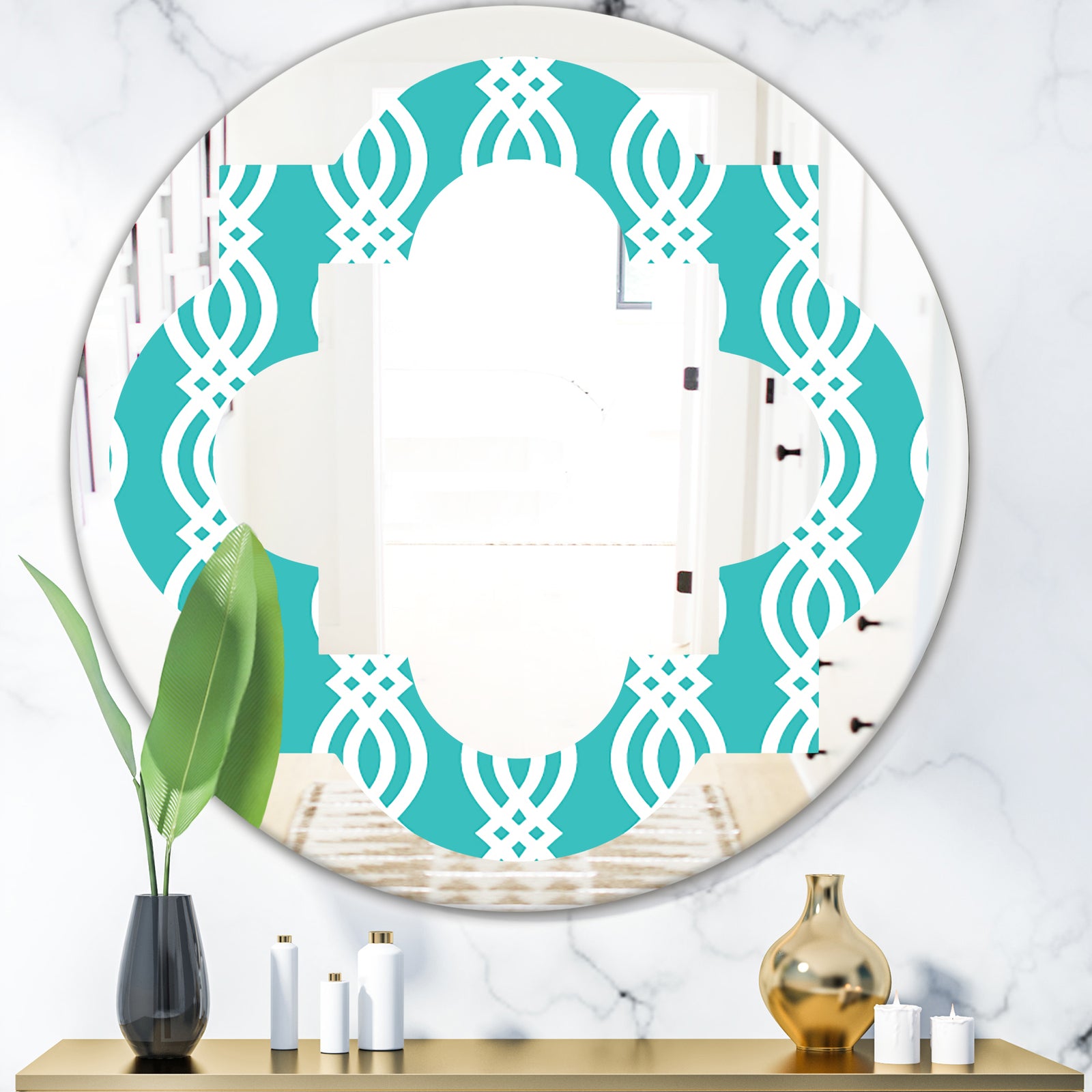 Retro Pattern Abstract Design VII - Modern Round or Oval Wall Mirror - Quatrefoil