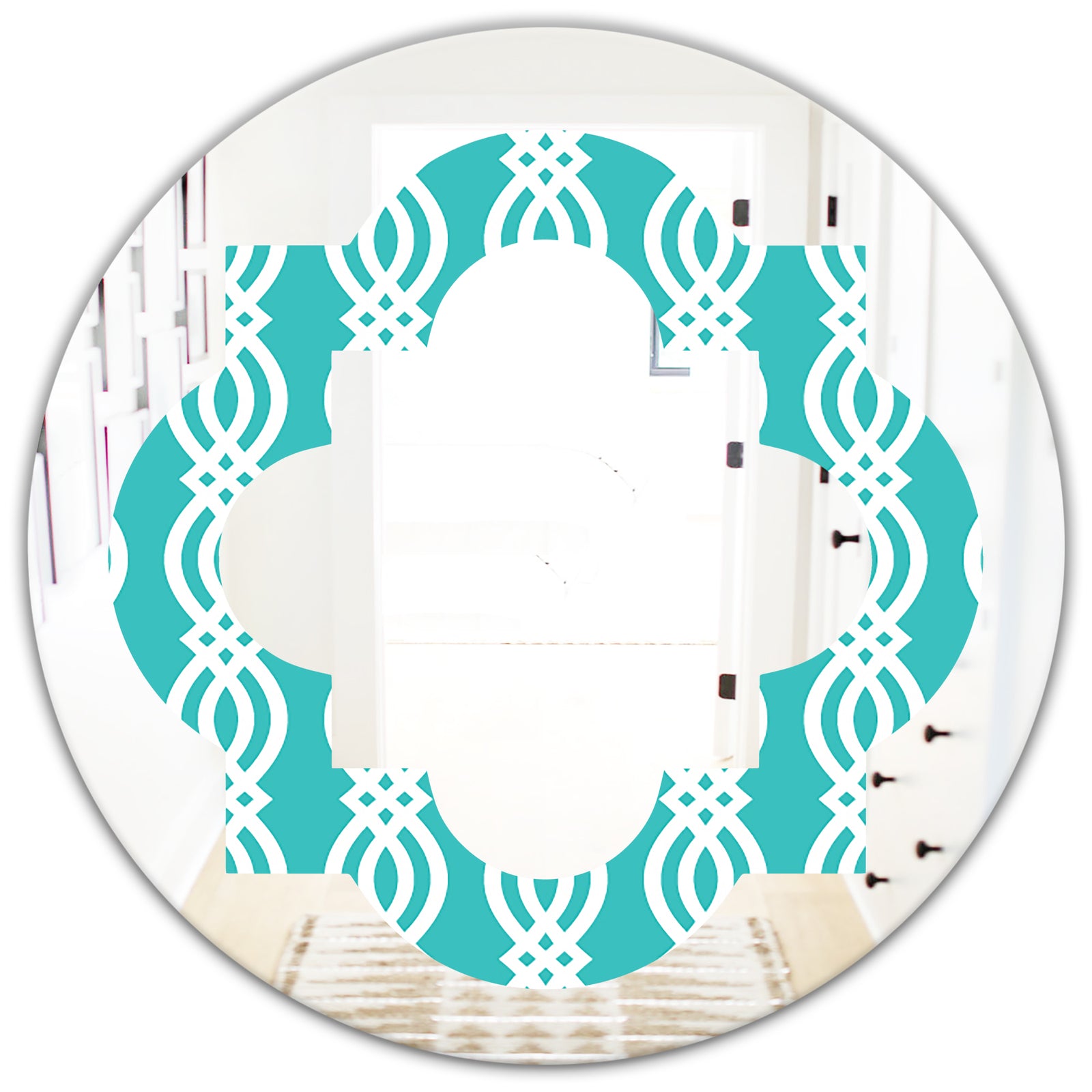 Retro Pattern Abstract Design VII - Modern Round or Oval Wall Mirror - Quatrefoil