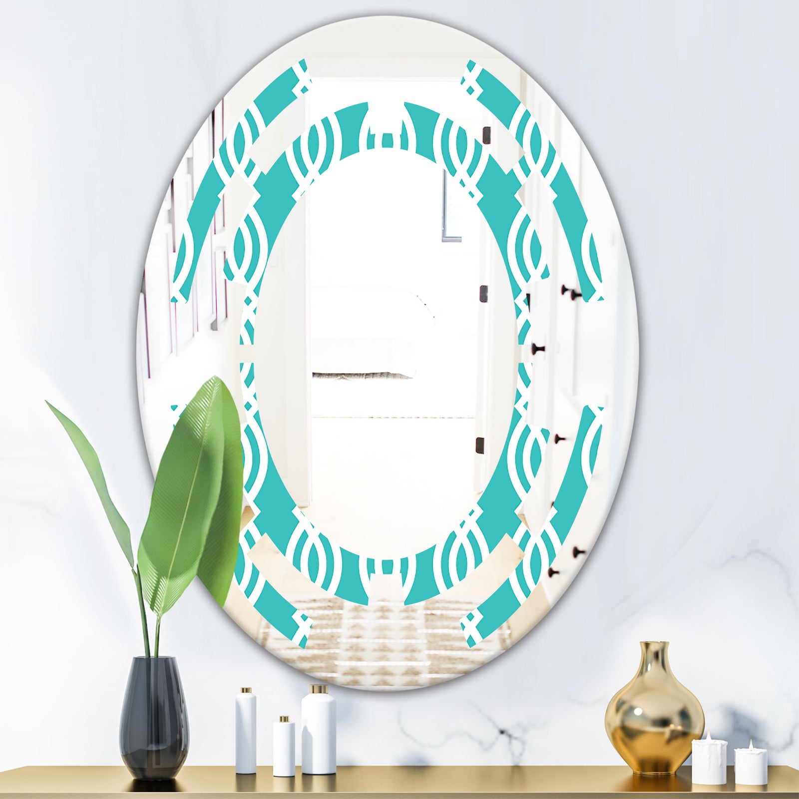 Retro Pattern Abstract Design VII - Modern Round or Oval Wall Mirror - Space