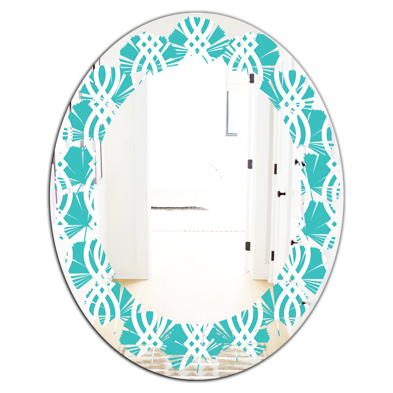 Retro Pattern Abstract Design VII - Modern Round or Oval Wall Mirror - Leaves