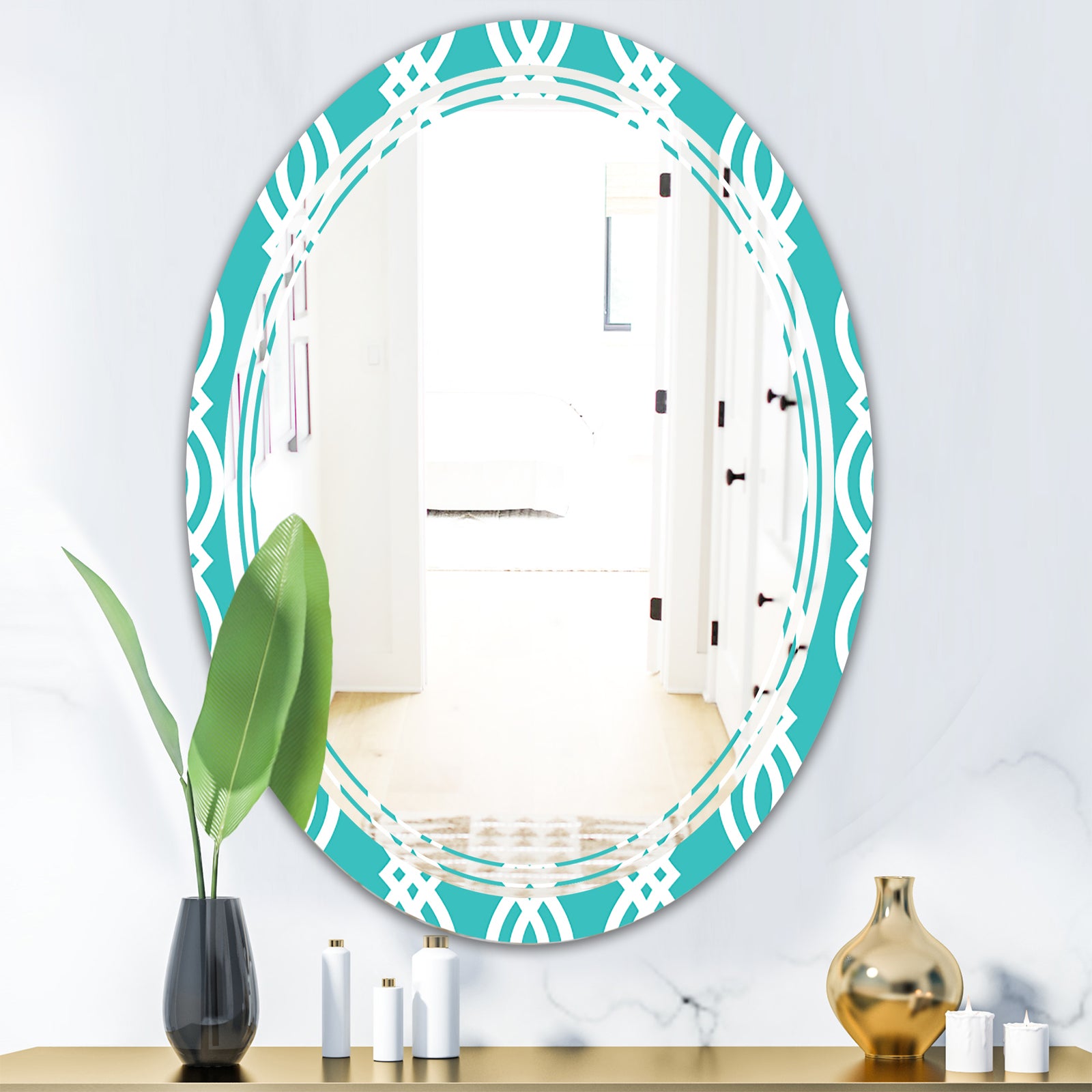 Retro Pattern Abstract Design VII - Modern Round or Oval Wall Mirror - Triple C