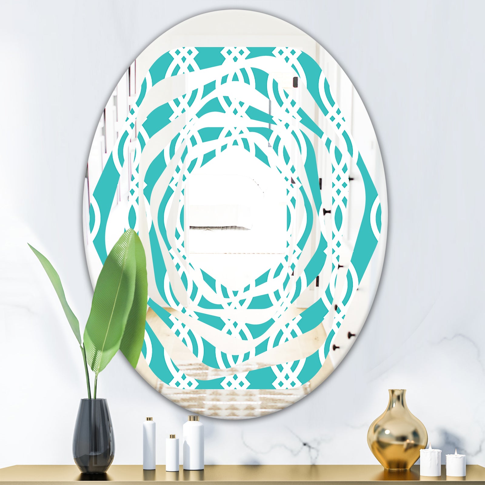 Retro Pattern Abstract Design VII - Modern Round or Oval Wall Mirror - Whirl