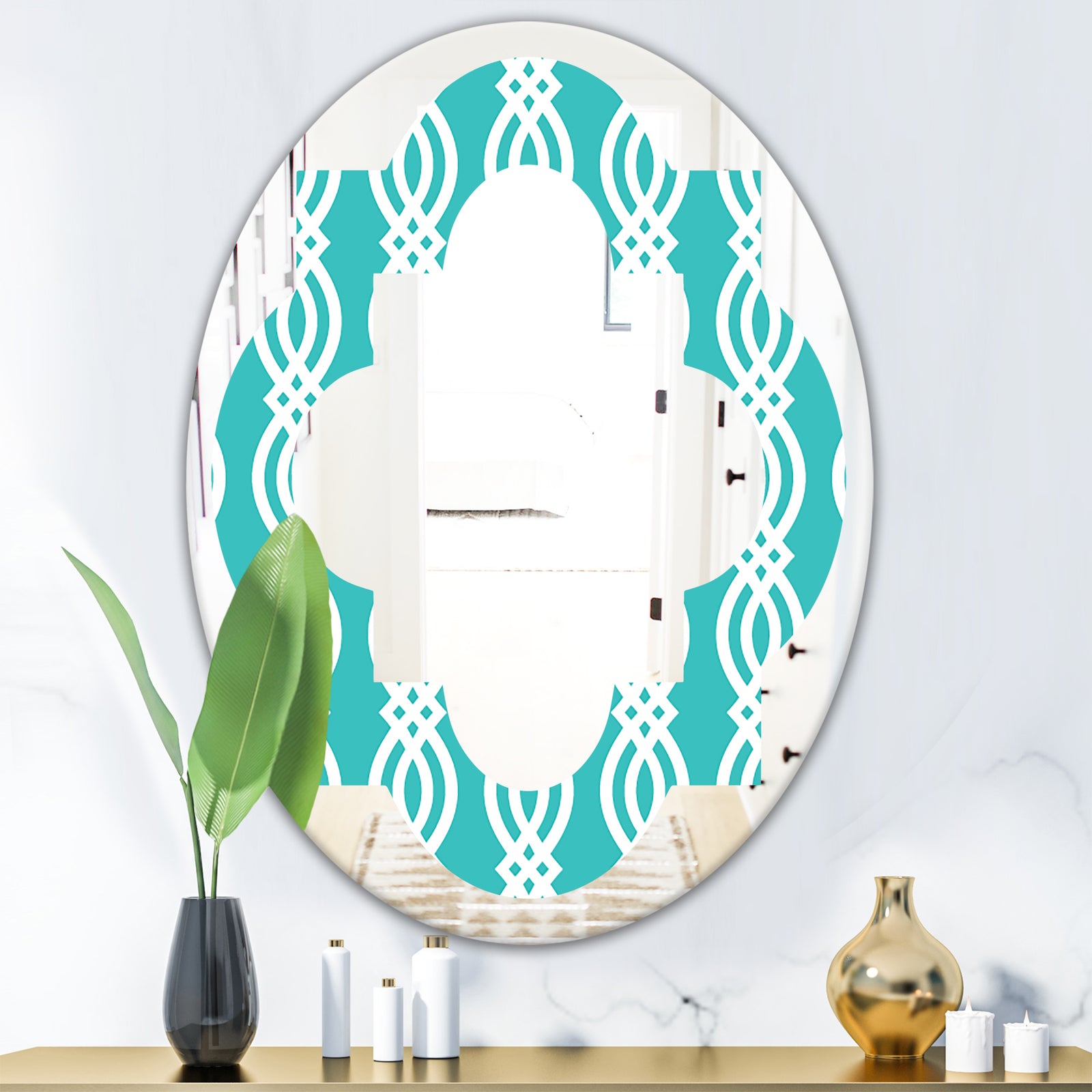 Retro Pattern Abstract Design VII - Modern Round or Oval Wall Mirror - Quatrefoil