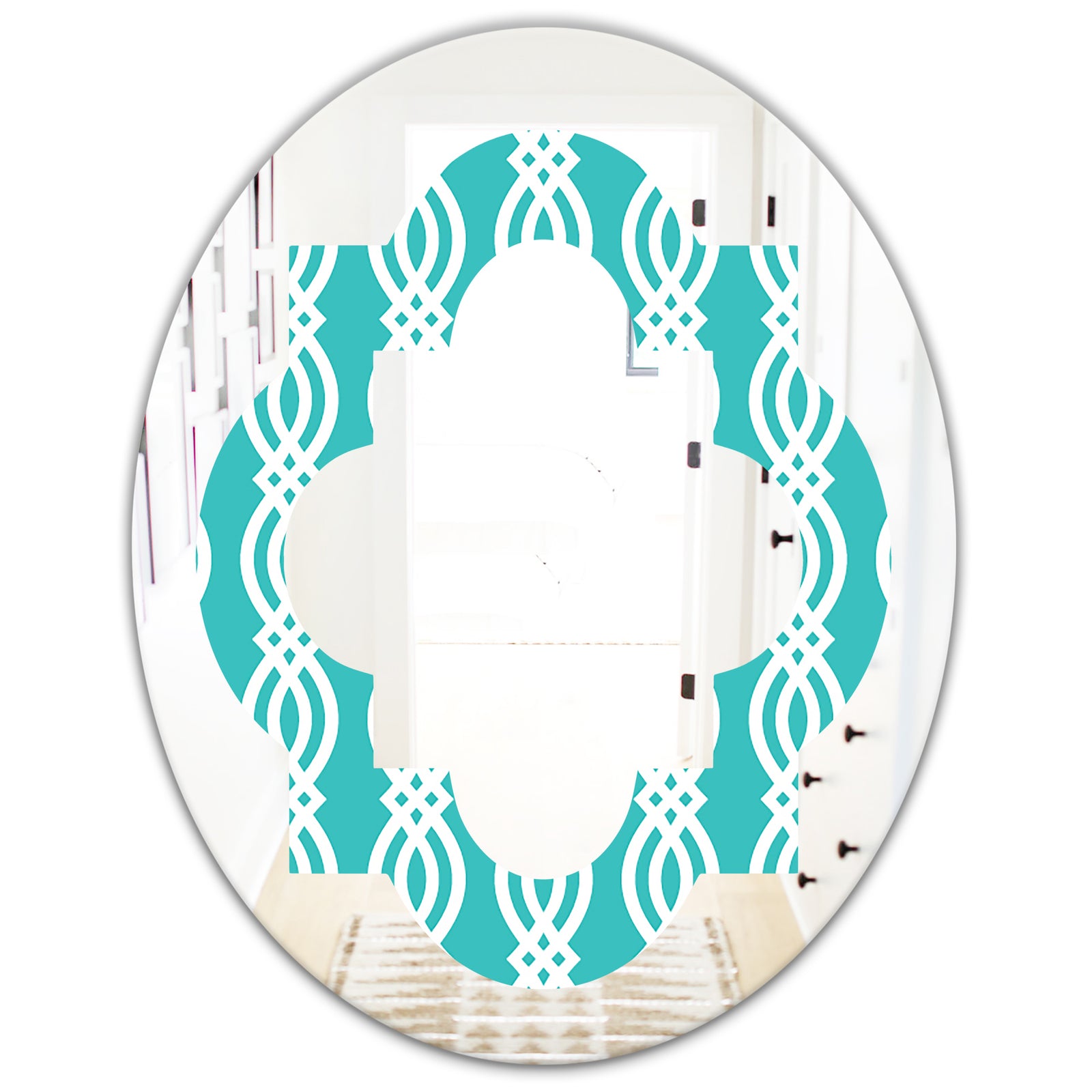 Retro Pattern Abstract Design VII - Modern Round or Oval Wall Mirror - Quatrefoil