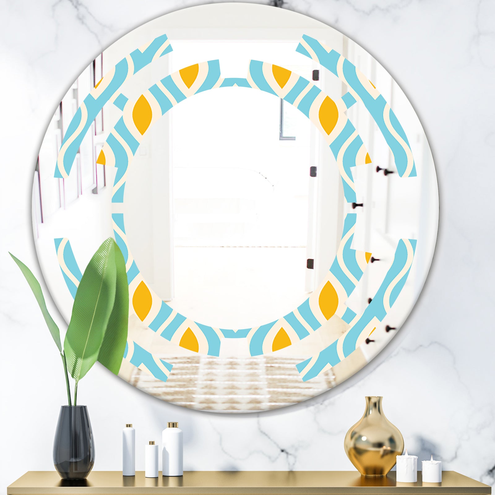 Retro Pattern Abstract Design I - Modern Round or Oval Wall Mirror - Space