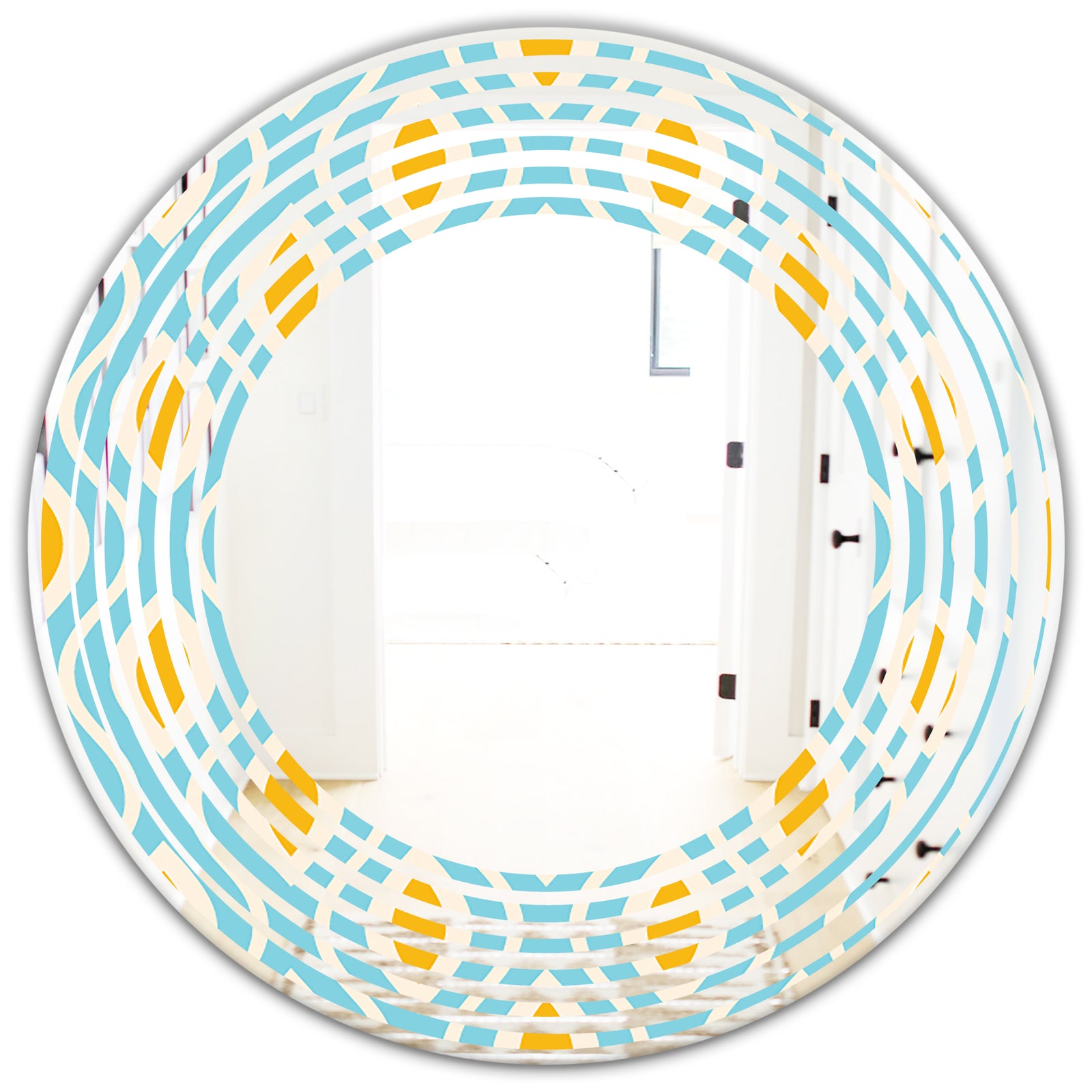 Retro Pattern Abstract Design I - Modern Round or Oval Wall Mirror - Wave