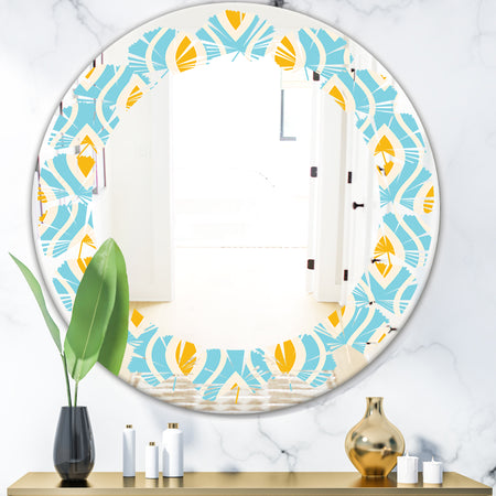 Retro Pattern Abstract Design I - Modern Round or Oval Wall Mirror - Leaves
