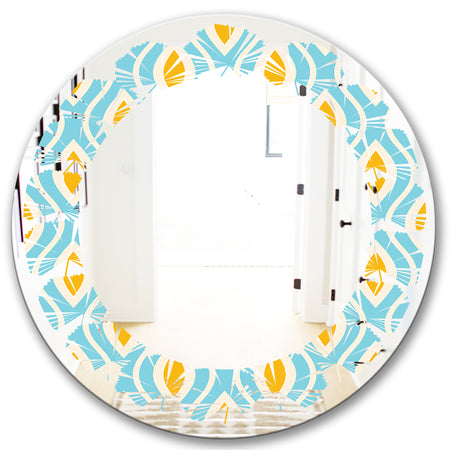 Retro Pattern Abstract Design I - Modern Round or Oval Wall Mirror - Leaves