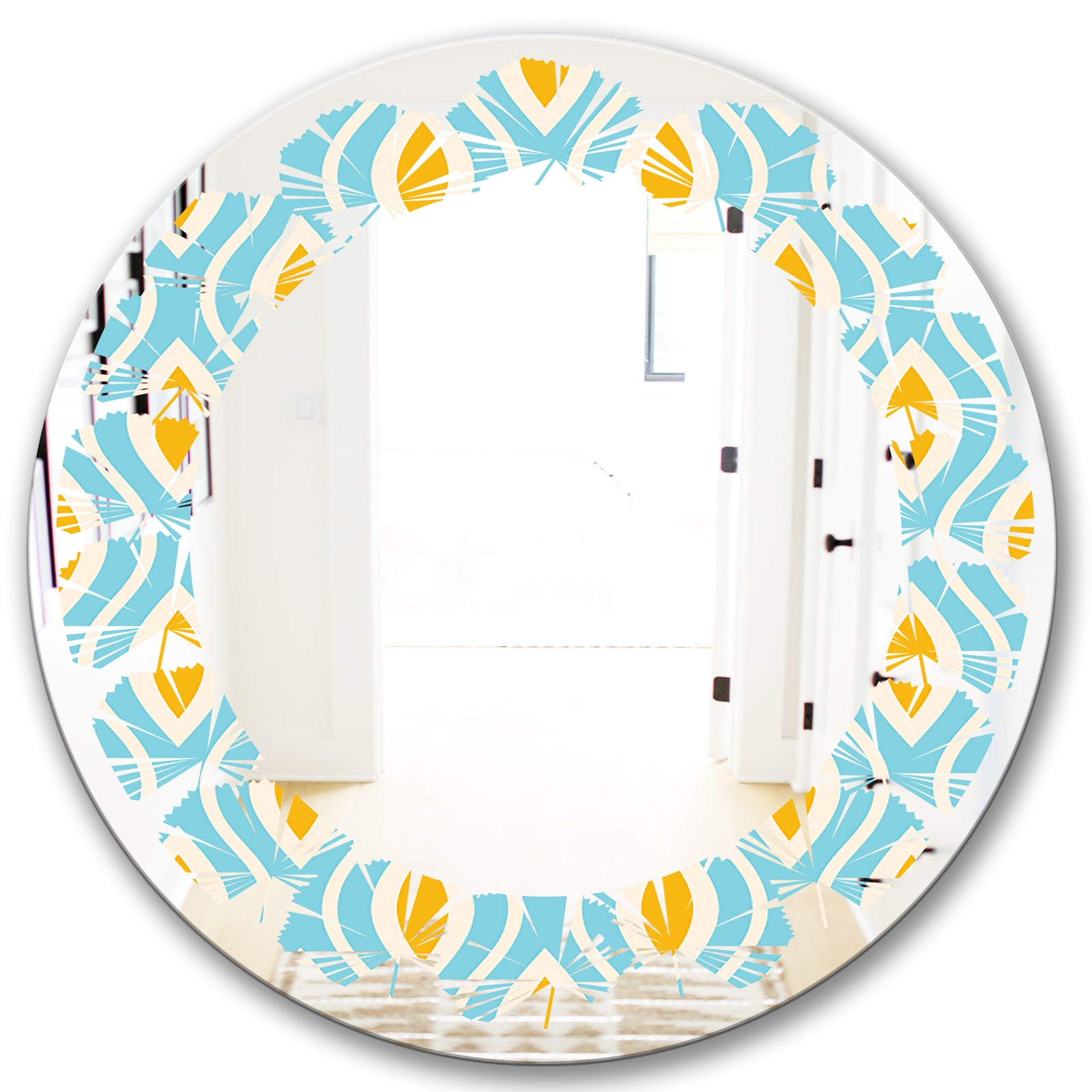 Retro Pattern Abstract Design I - Modern Round or Oval Wall Mirror - Leaves