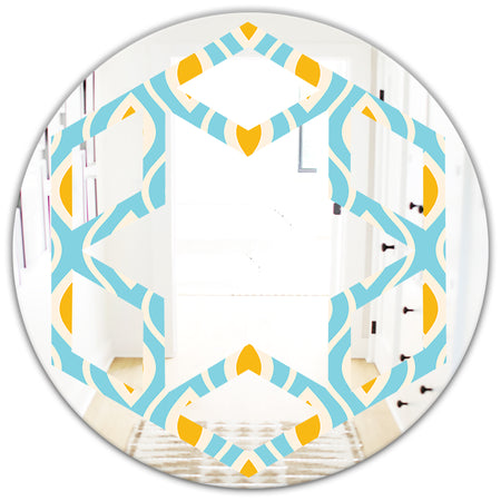 Retro Pattern Abstract Design I - Modern Round or Oval Wall Mirror - Hexagon Star
