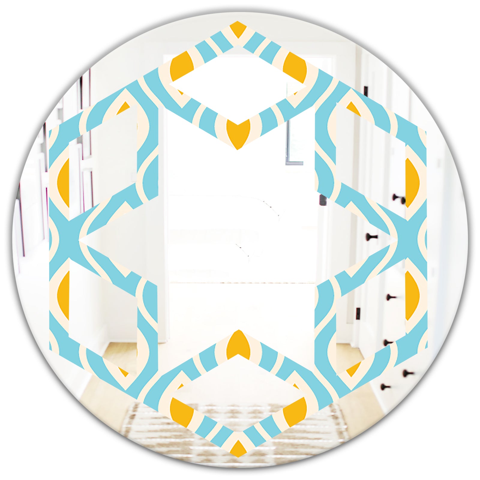 Retro Pattern Abstract Design I - Modern Round or Oval Wall Mirror - Hexagon Star