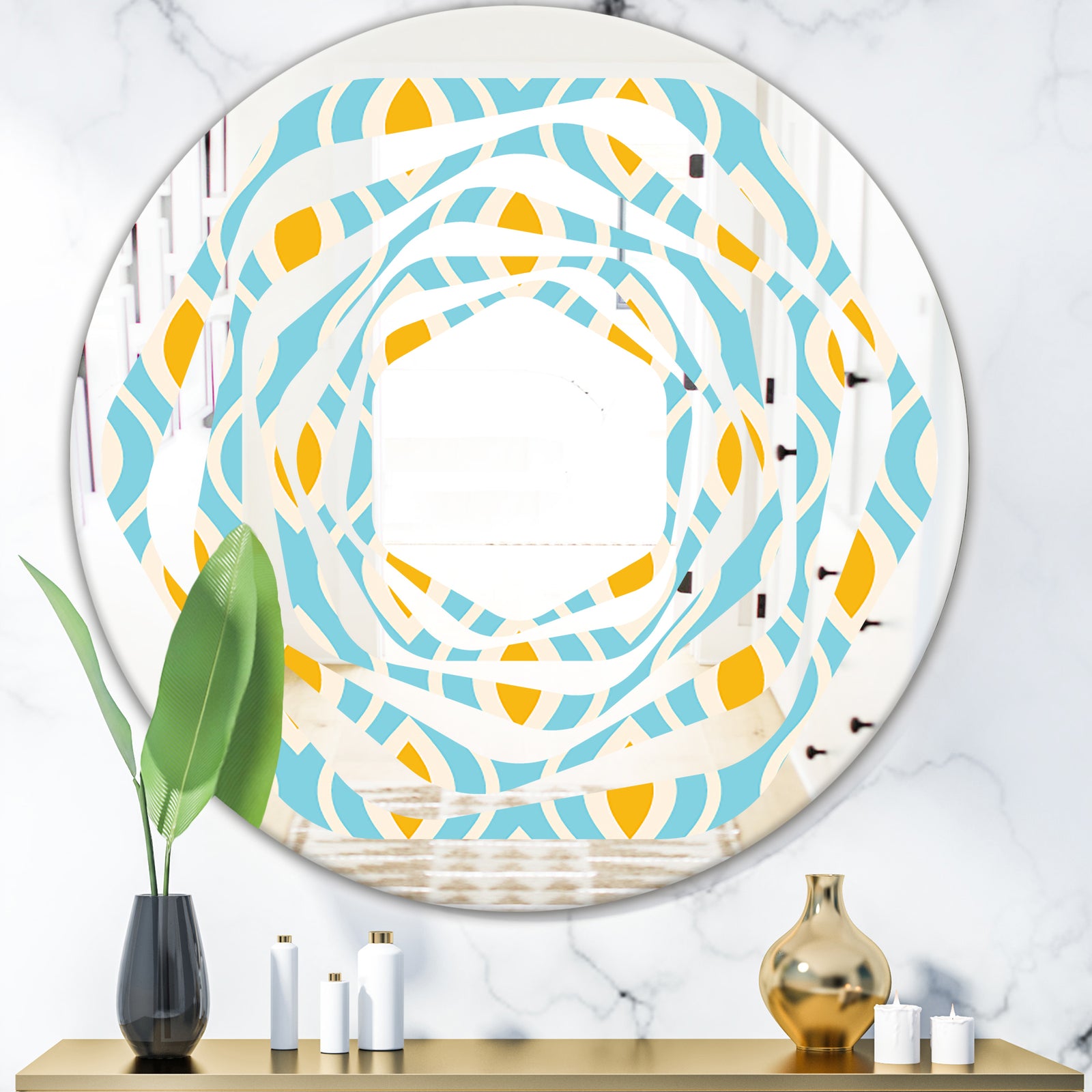 Retro Pattern Abstract Design I - Modern Round or Oval Wall Mirror - Whirl