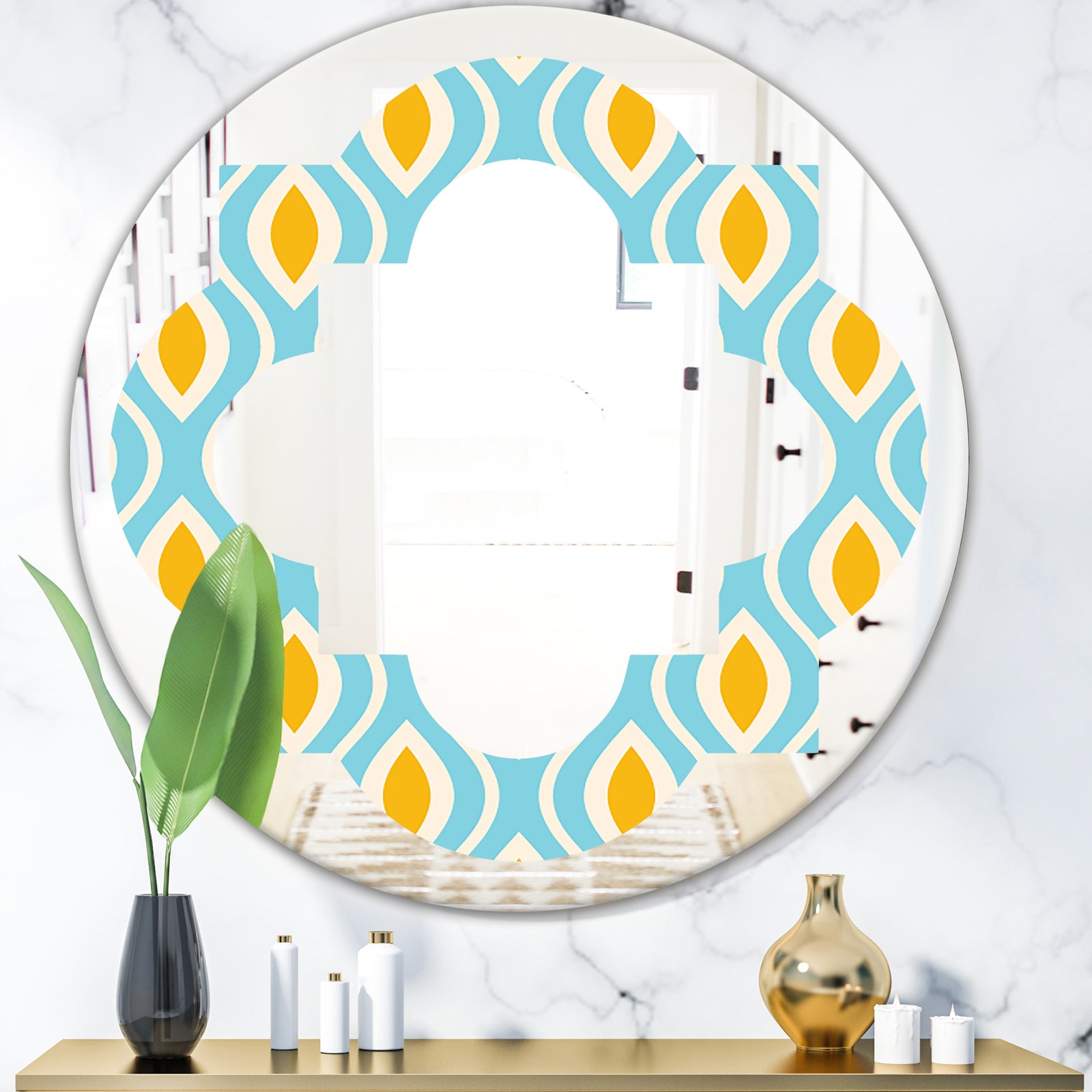 Retro Pattern Abstract Design I - Modern Round or Oval Wall Mirror - Quatrefoil