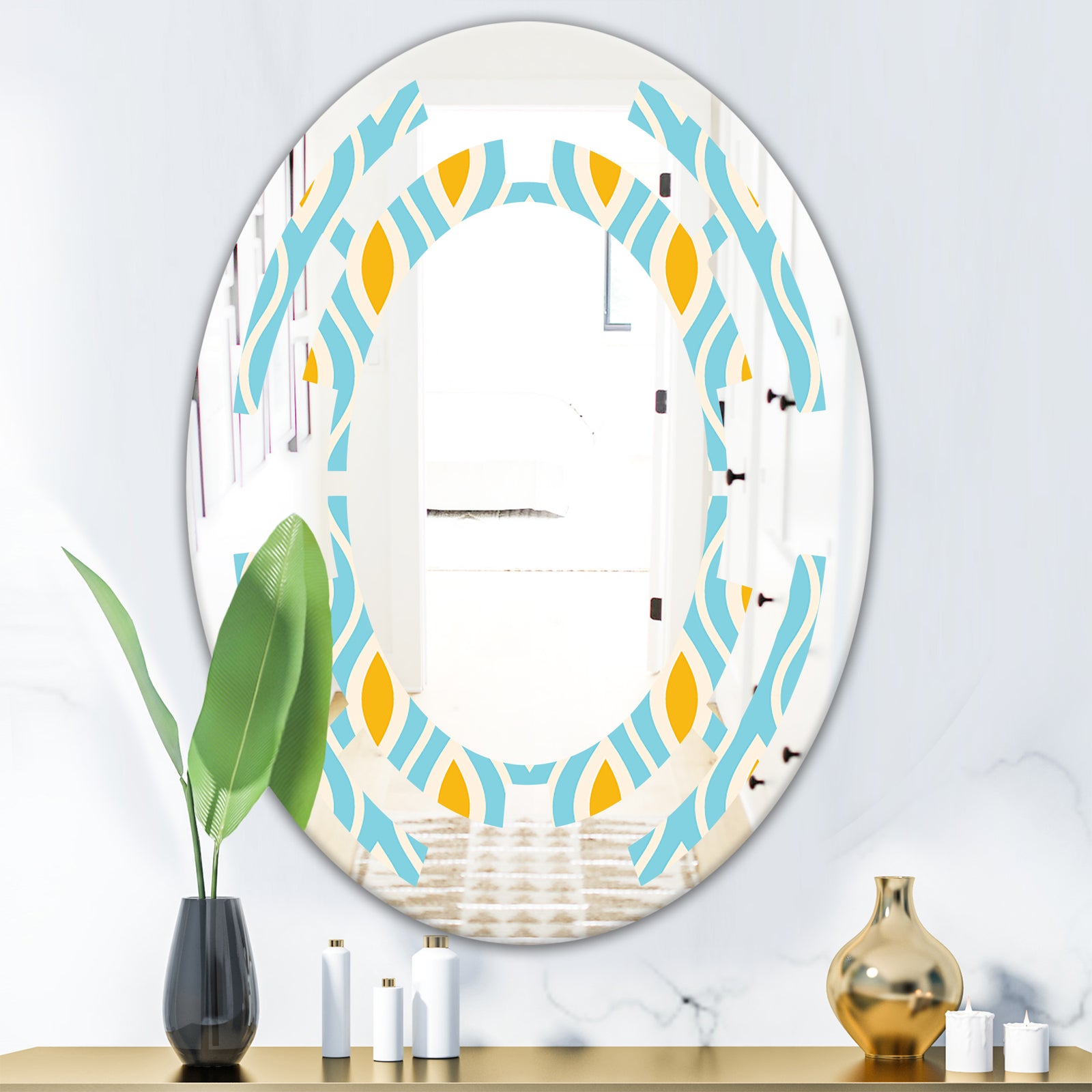 Retro Pattern Abstract Design I - Modern Round or Oval Wall Mirror - Space