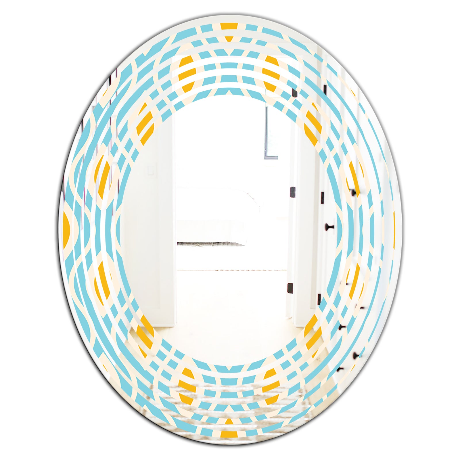 Retro Pattern Abstract Design I - Modern Round or Oval Wall Mirror - Wave