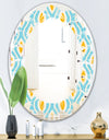 Retro Pattern Abstract Design I - Modern Round or Oval Wall Mirror - Leaves