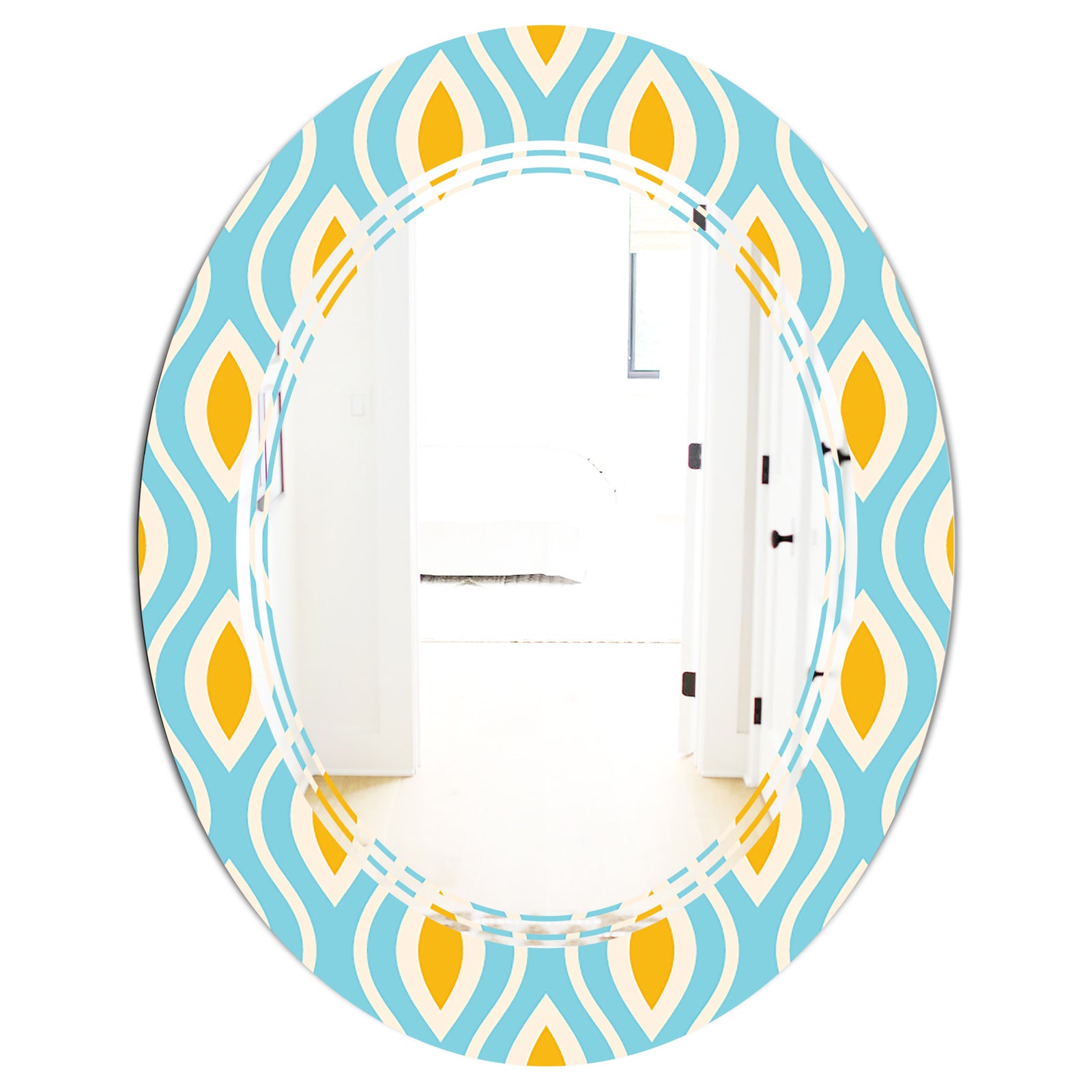 Retro Pattern Abstract Design I - Modern Round or Oval Wall Mirror - Triple C