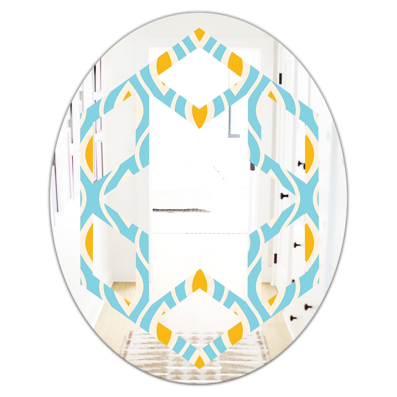 Retro Pattern Abstract Design I - Modern Round or Oval Wall Mirror - Hexagon Star
