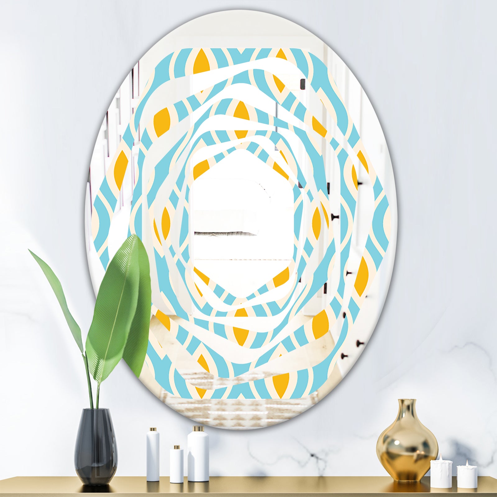 Retro Pattern Abstract Design I - Modern Round or Oval Wall Mirror - Whirl