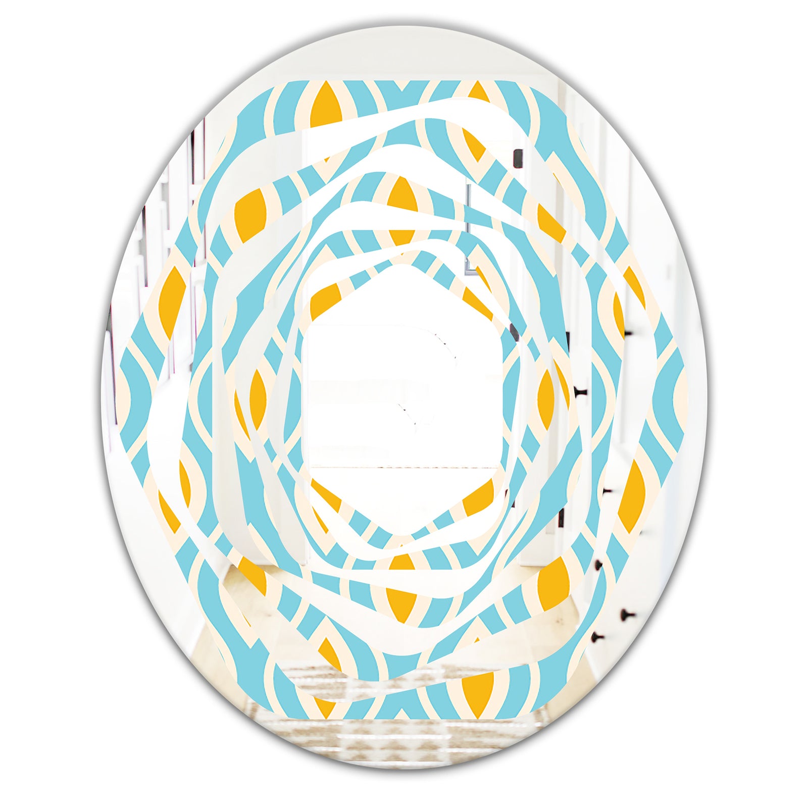 Retro Pattern Abstract Design I - Modern Round or Oval Wall Mirror - Whirl