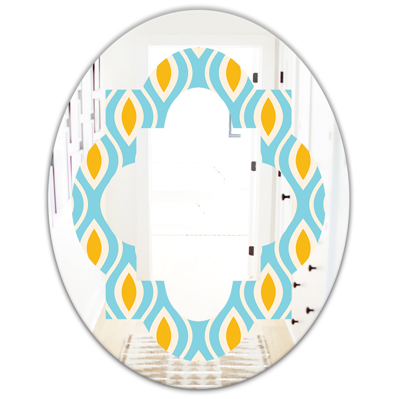 Retro Pattern Abstract Design I - Modern Round or Oval Wall Mirror - Quatrefoil