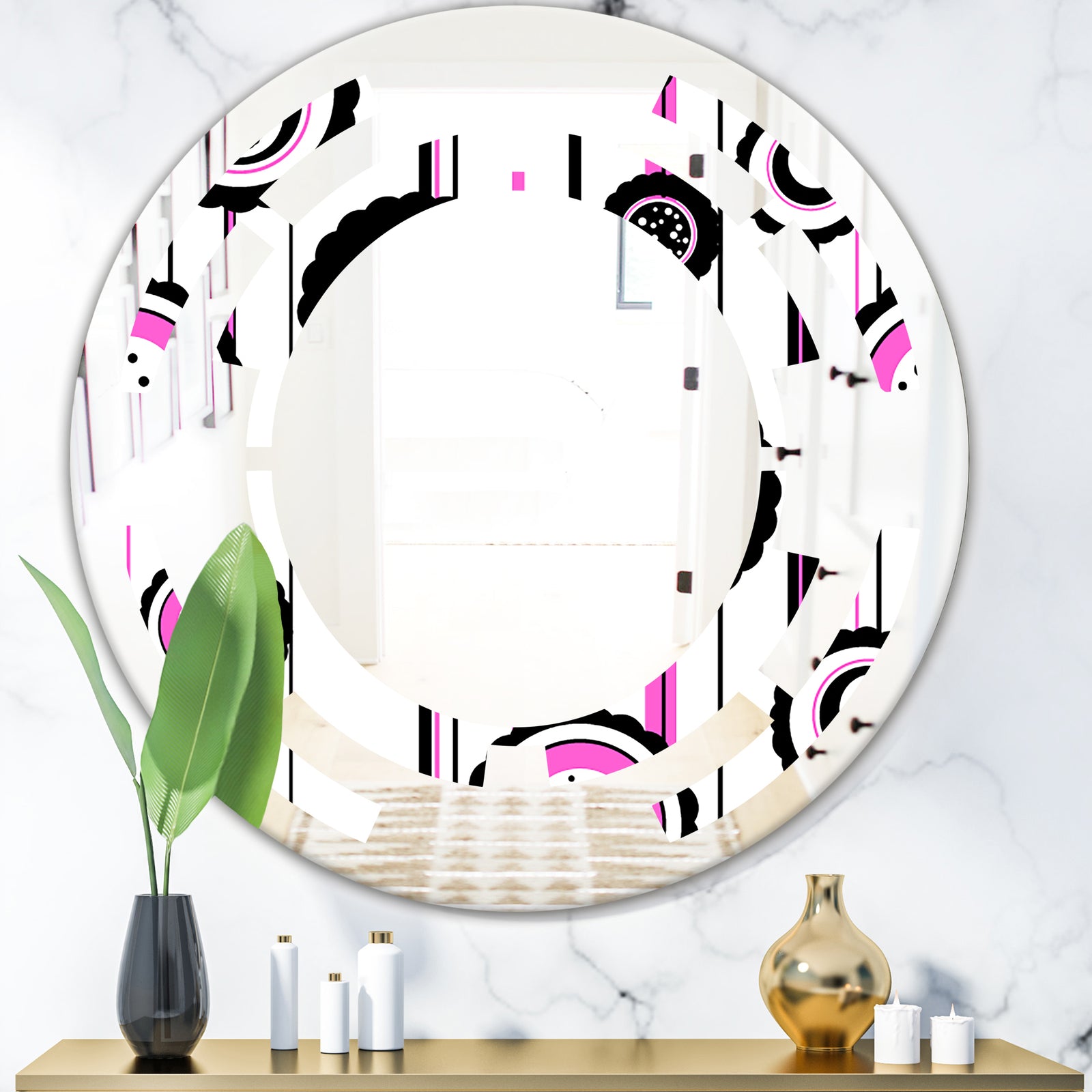 Circular Retro Pattern I - Modern Round or Oval Wall Mirror - Space